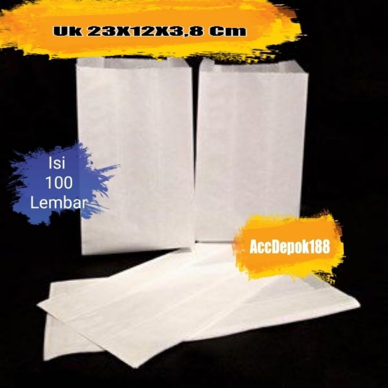 

Paper bag/kantong kertas PUTIH donat donut kentang goreng 23x12x3,8 Cm isi 100 Lembar