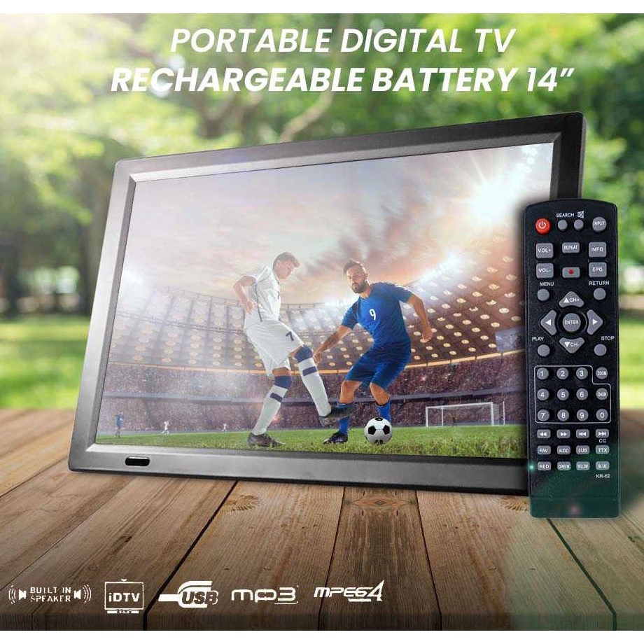 Televisi Mini Televisi Digital 14 inch TV Digital Portable Battery Daya Isi Ulang Rechargeable