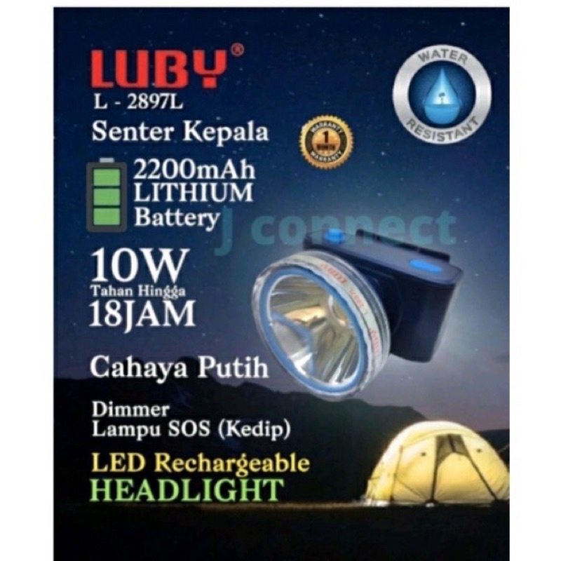 Luby L-2897L Lithium Senter Kepala L2897L 10W Tahan Hingga 18 Jam