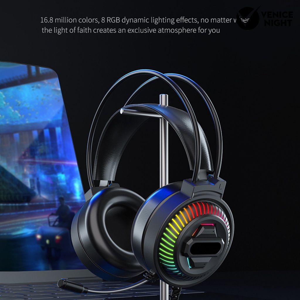 (VNEP) (Berkabel) PSH-400 Headphone Luminous Noise Reduction 3.5mm USB HiFi Stereo Gaming Headset dengan Mikrofon untuk Desktop