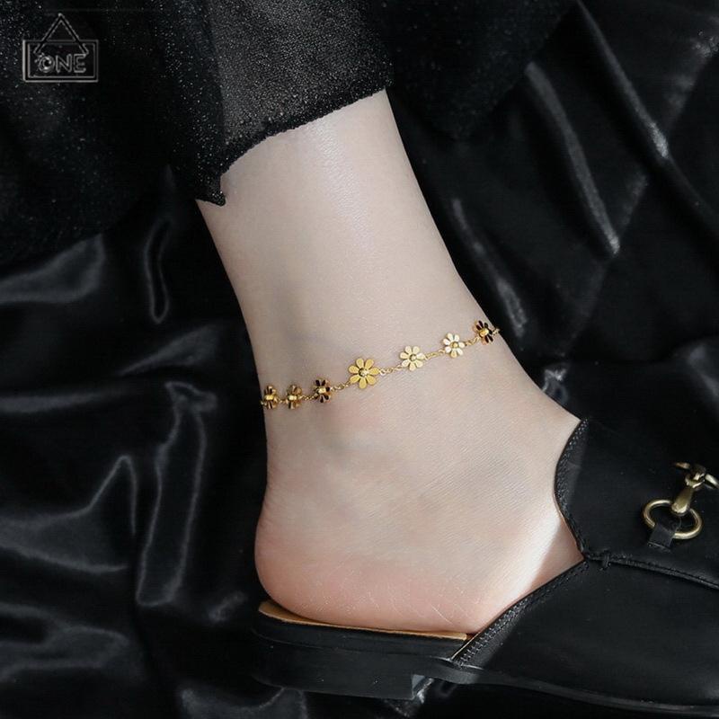 COD❤️Gelang Kaki Titanium Anti Karat Daisy Bunga Kamelia Emas 18k Perhiasan Wanita Korea-A.one