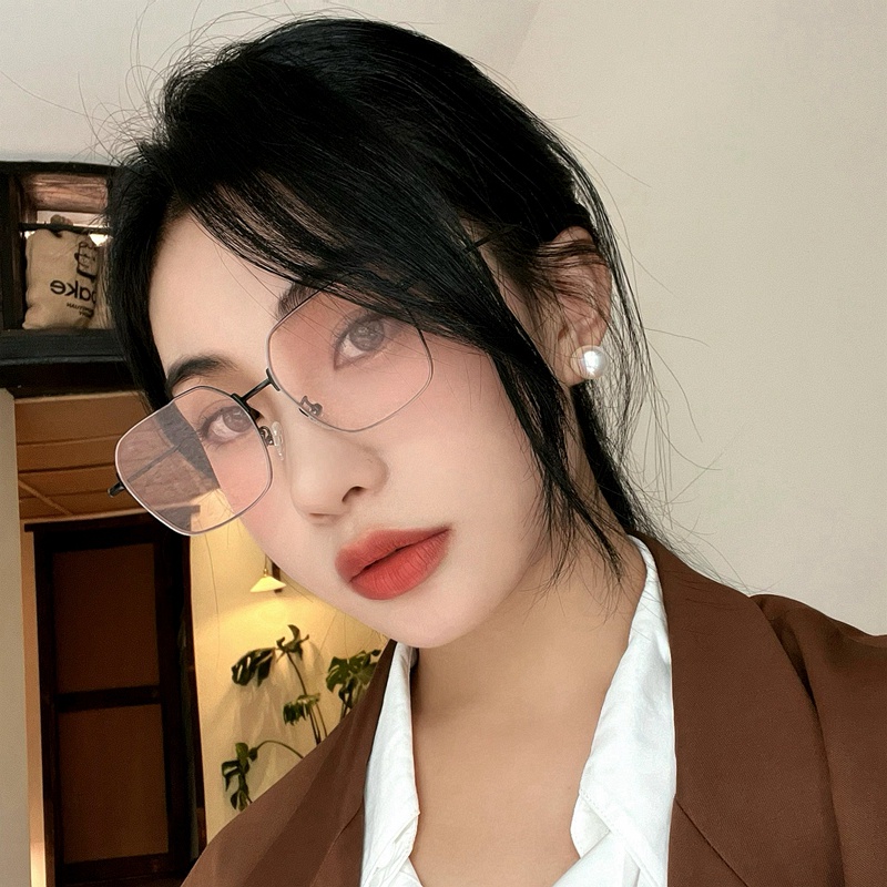 (YUZHU) Mode Baru Logam Bingkai Tipis Kacamata Hitam Vintage Mode Cahaya Kerai Kacamata Hitam Anti Biru Eyeglasses