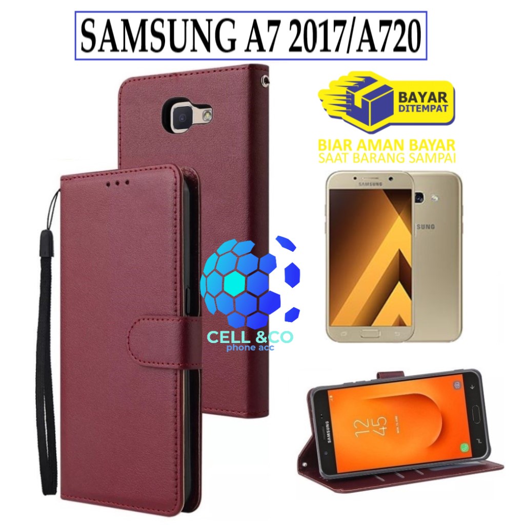 SAMSUNG A7 2017 CASE FLIP LEATHER WALLET PREMIUM FLIP CASE BUKA TUTUP KESING HP CASING FLIP CASE WALLET SAMSUNG A7 2017