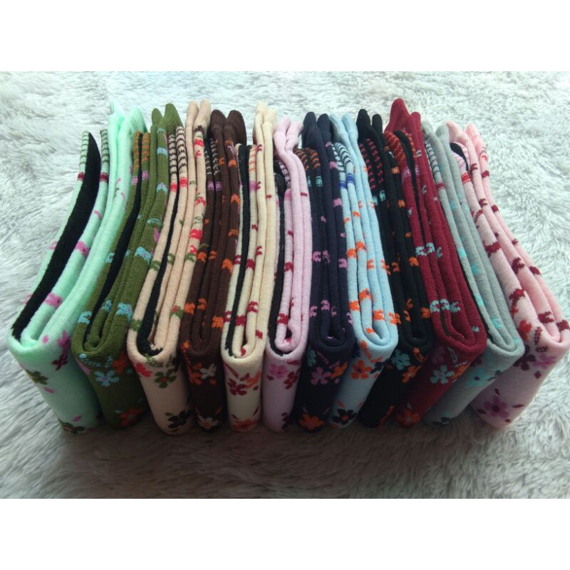 Kaos Kaki Jempol Wanita Muslimah Motif Florist (Nylon Spandex, Size L, Tapak Hitam, Panjang, Murah)