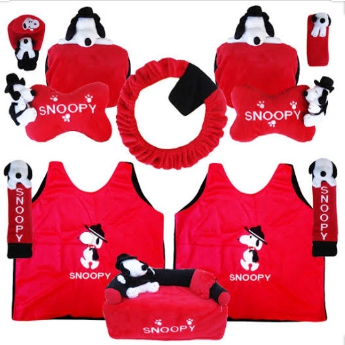 Bantal 1 Set Aksesoris Bantal Mobil Snoopy 8 In 1