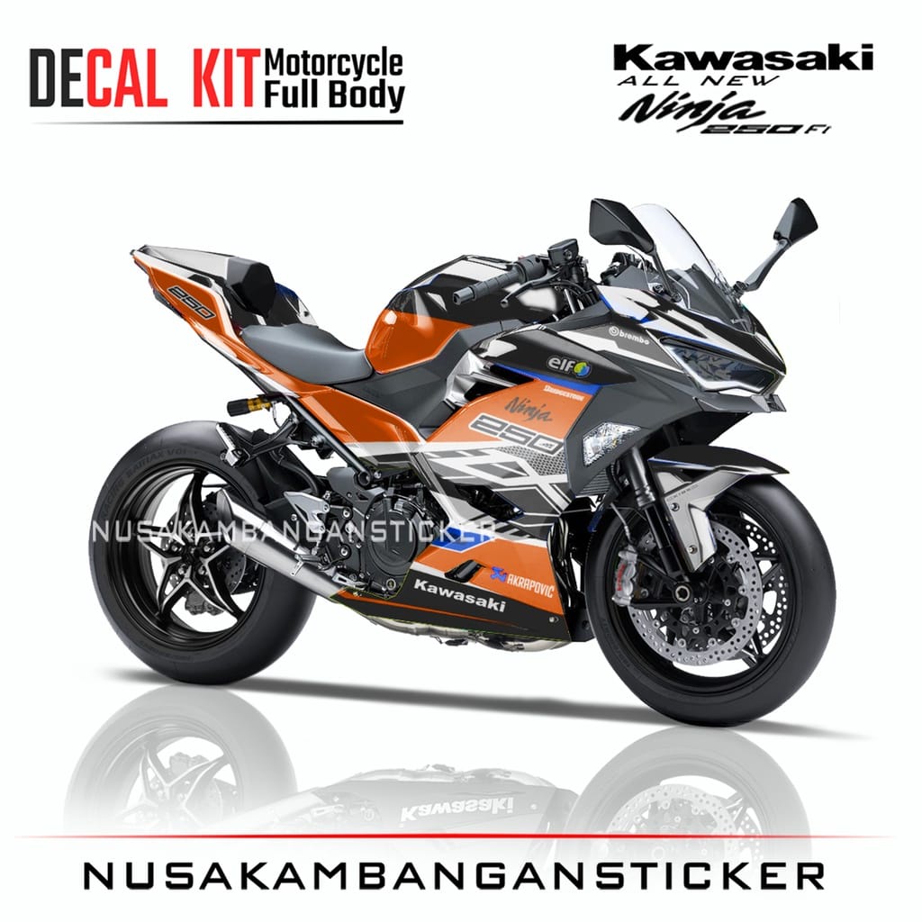 STIKER DECAL SEPEDA MOTOR KAWASAKI NINJA 250 FI ALL NEW FULL BODY ORANGE GRAFIS RACING TEAM STICKER 
