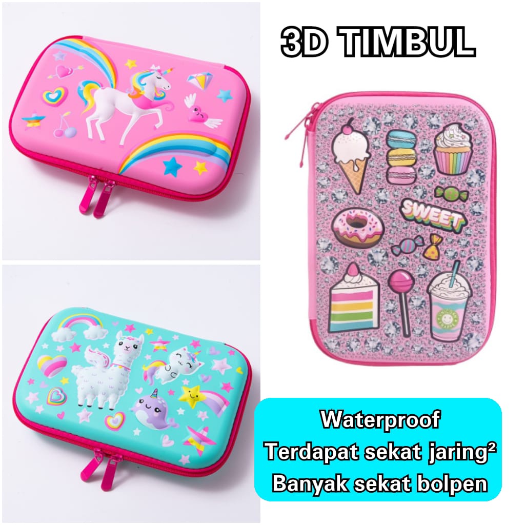 

Kotak Pensil Karakter Unicorn, Domba dan Cake Tempat Pensil Hardtop 3D Timbul Kado ultah anak perempuan