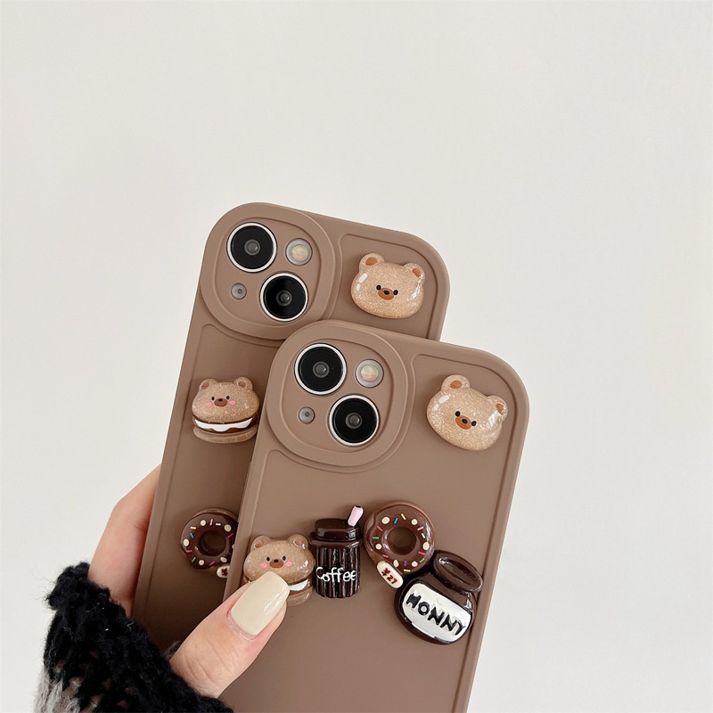 Soft Case Matte Motif Beruang Cokelat Dengan Gelang Tali Untuk IPhone 6 6S 7 8 Plus X XR XS Max 11 12 13 14 Pro Max 14 Plus