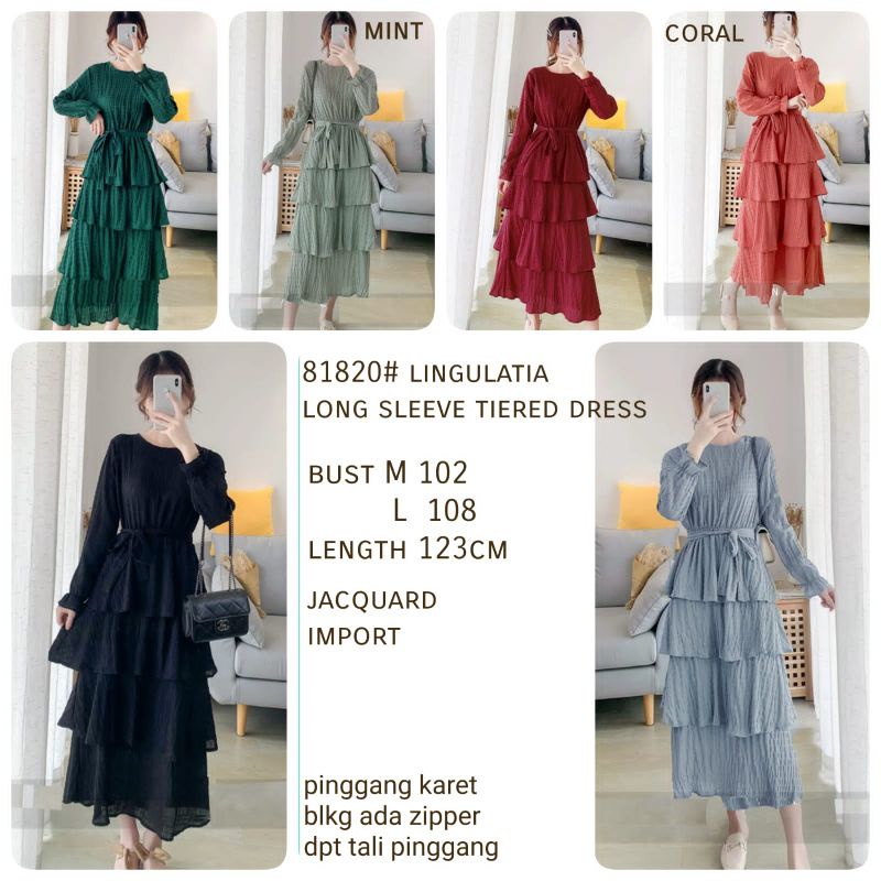 MDLV ~ 81280# Pjg Lingulatia Long Sleeve Tiered Dress Import