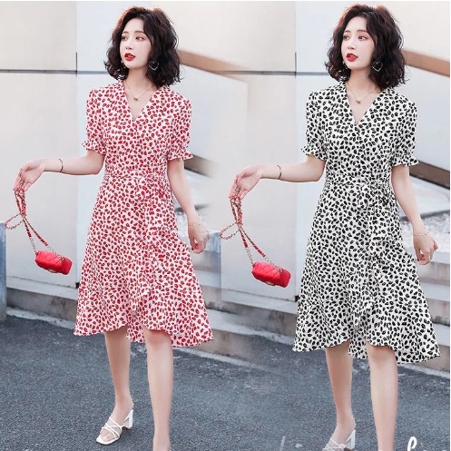 Wrap Style Dress with Trumpet Sleeve in 2 Colors Red Merah Black Hitam - Dress Casual Kasual / Daisy