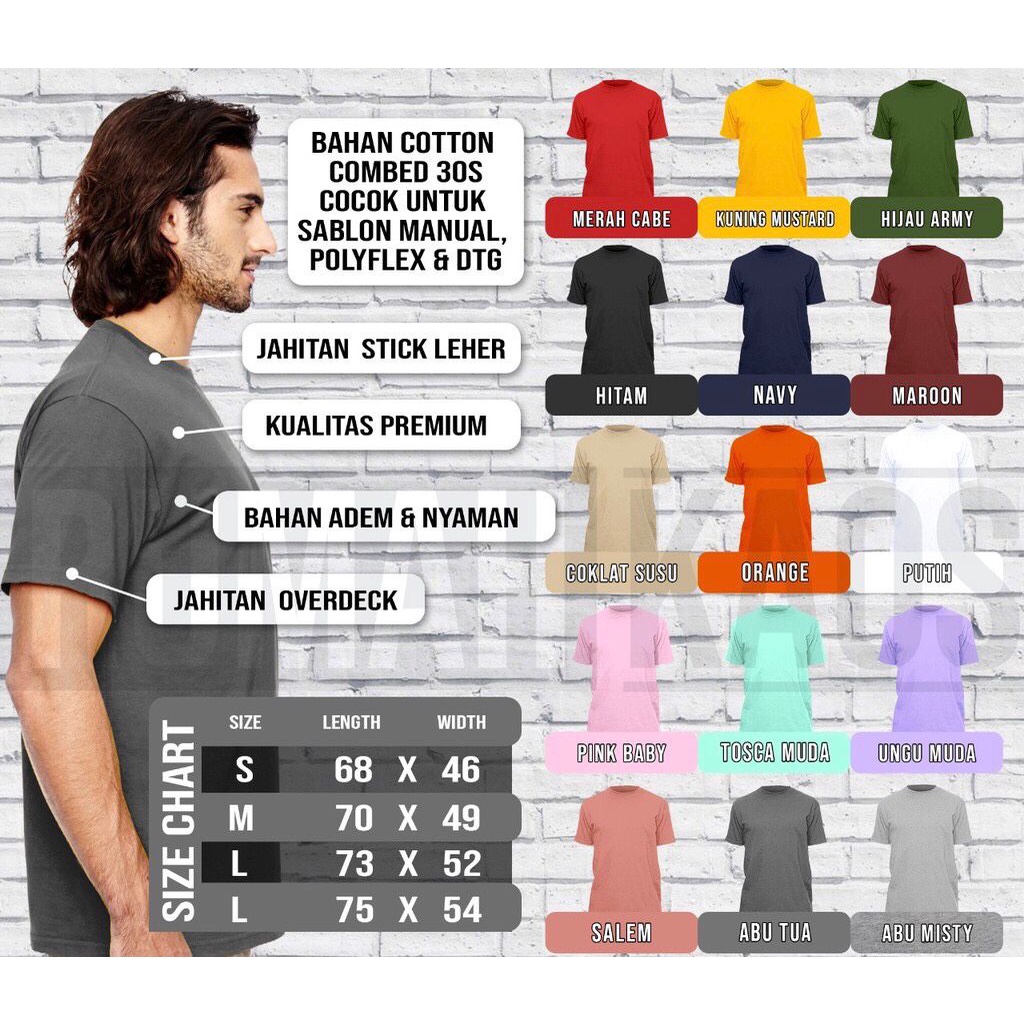 KAOS POLOS LENGAN PENDEK COTTON COMBED 30S