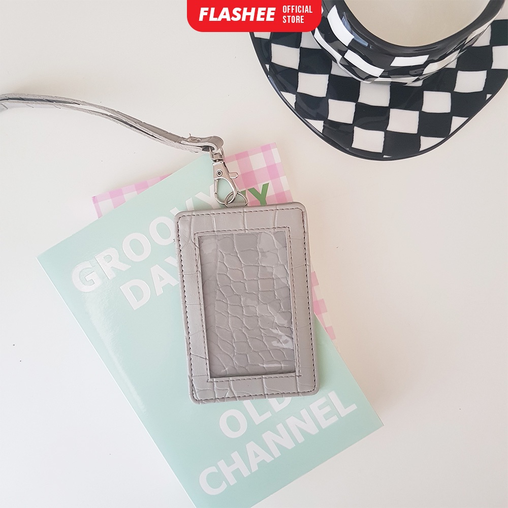 

Flashee Name Tag Croco ID Card Holder Crocodile Kulit Lanyard Kerja PU Leather Lanyard abu-abu