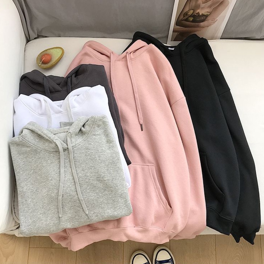 Hoodie Oversize Polos Pastel Color Wanita Dan Pria Bahan Fleece Tebal Dan Lembut 9 Warna Menarik