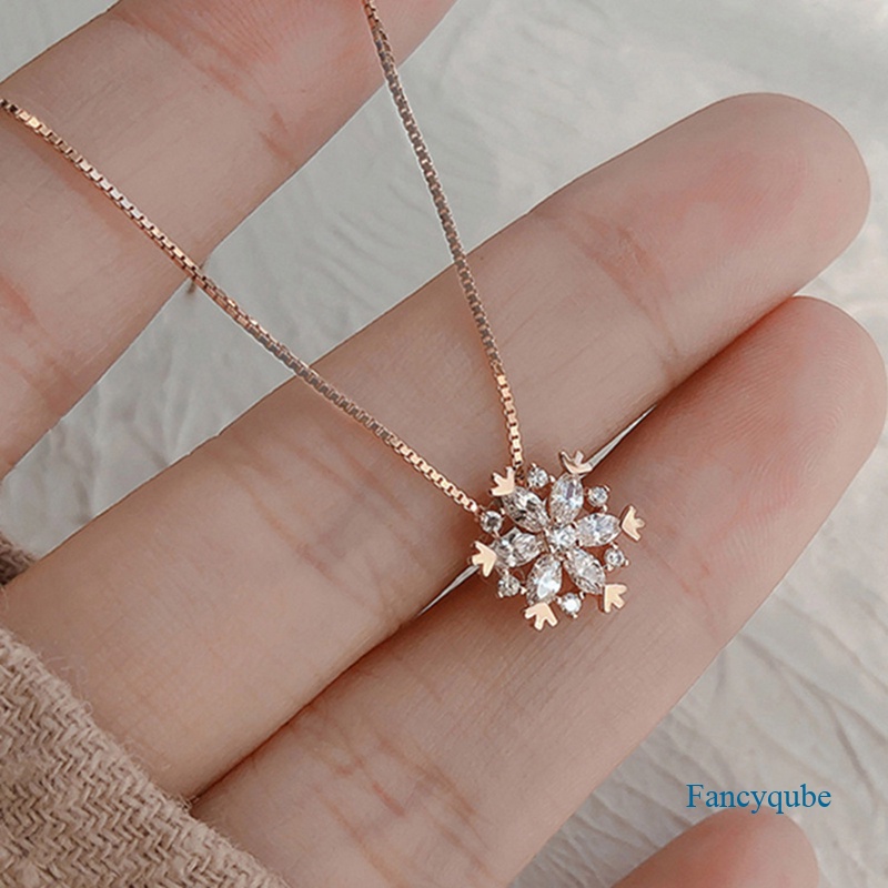 Fancyqube Kalung Rantai Klavikula Bahan 925 Silver Dengan Liontin Snowflake Zircon Untuk Wanita