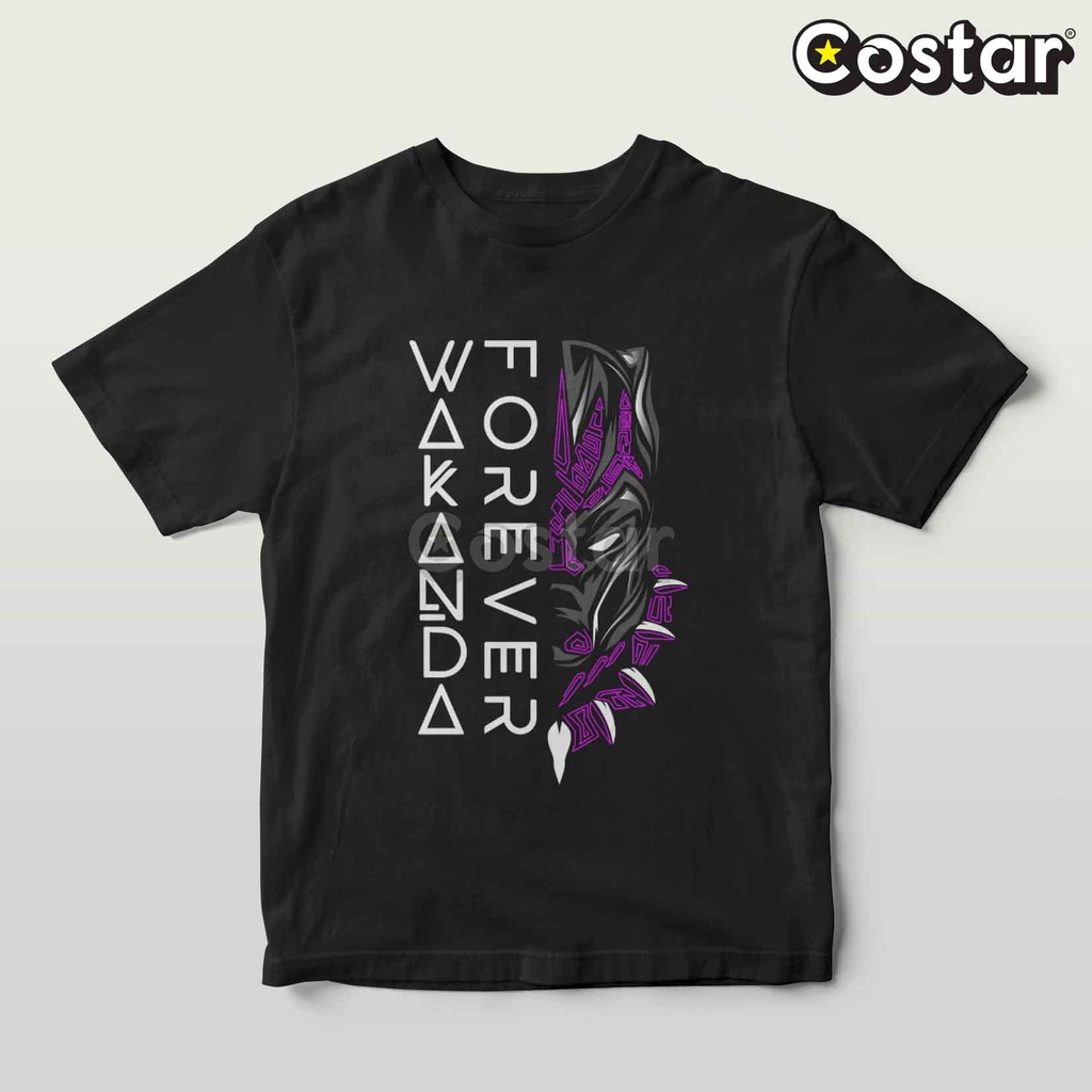 Kaos Black Panther Wakanda Forever Half Face And Teks