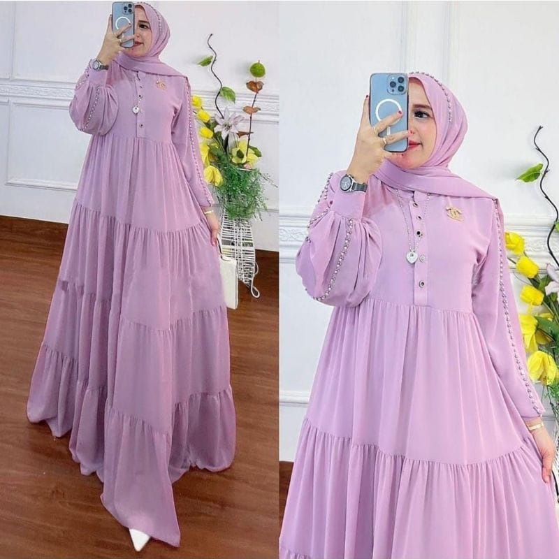 Gamis Putih Serena Set Pashmina Ceruty Babydoll Dress Kondangan Baju Wanita Kekinian Gaun Pesta Muslimah Setelan Wanita Jumbo