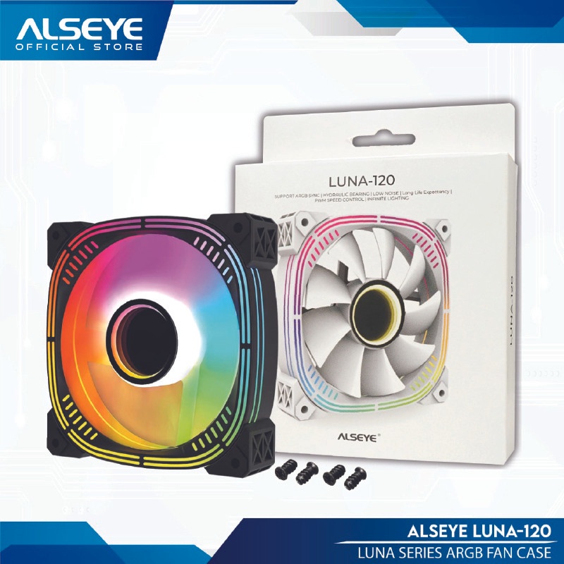 Kipas casing gaming alseye 12cm 1800rpm pwm control Argb luna-120 - Fan case pc komputer 120mm rgb luna120