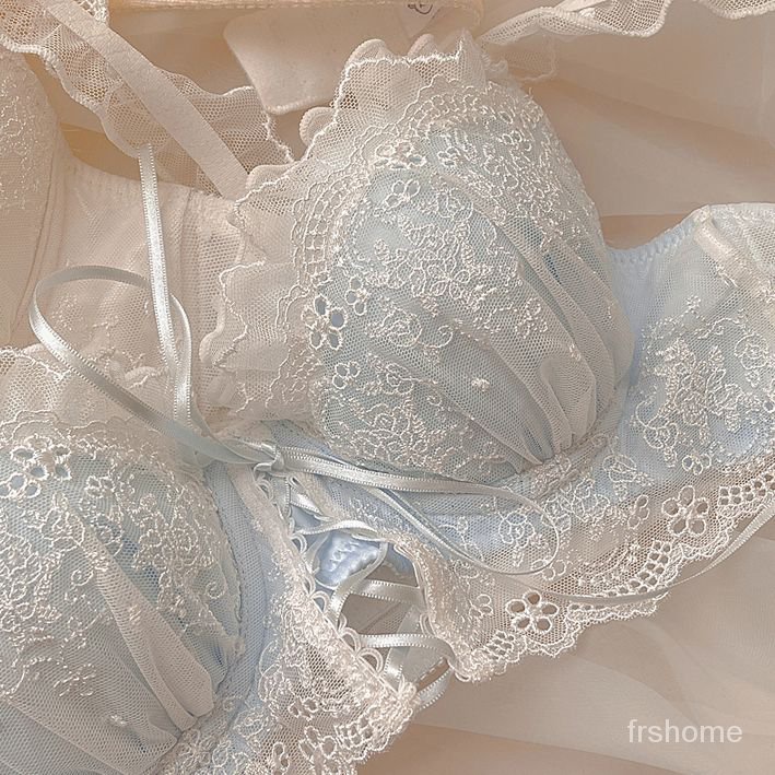 Pakaian dalam wanita Jepang tanpa cincin baja bordir pita manis pita bra busur dada kecil mengumpulk