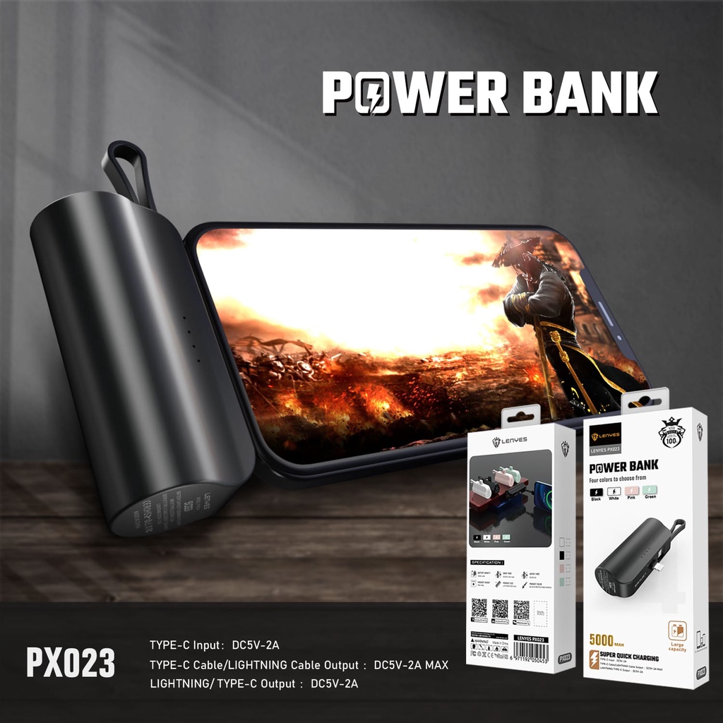 LENYES PX023 5000mAh Mini Powerbank 2 Conector Options With Stand Of Power Bank Image 5