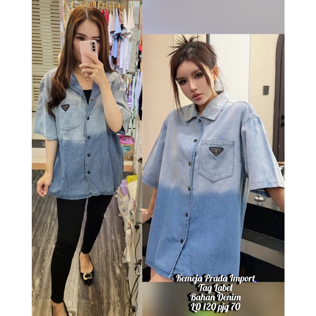 Atasan Branded Import Kemeja Wanita PRD Premium Denim Jumbo