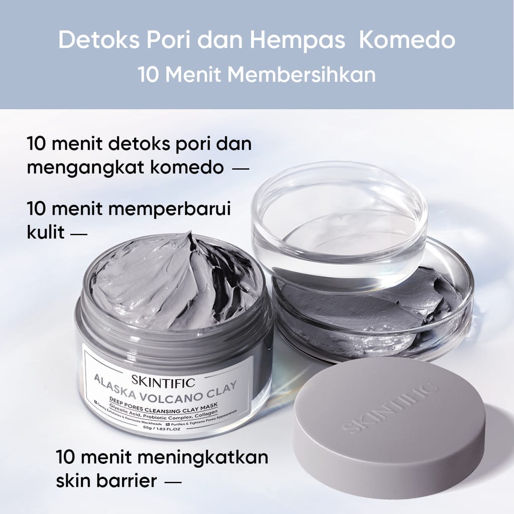 SKINTIFIC - Mugwort Mask Anti Pores &amp; Acne Clay Mask Pore Clarifying Mud Mask Wask Off Pack 55G - ALASKA VOLKANO CLAY