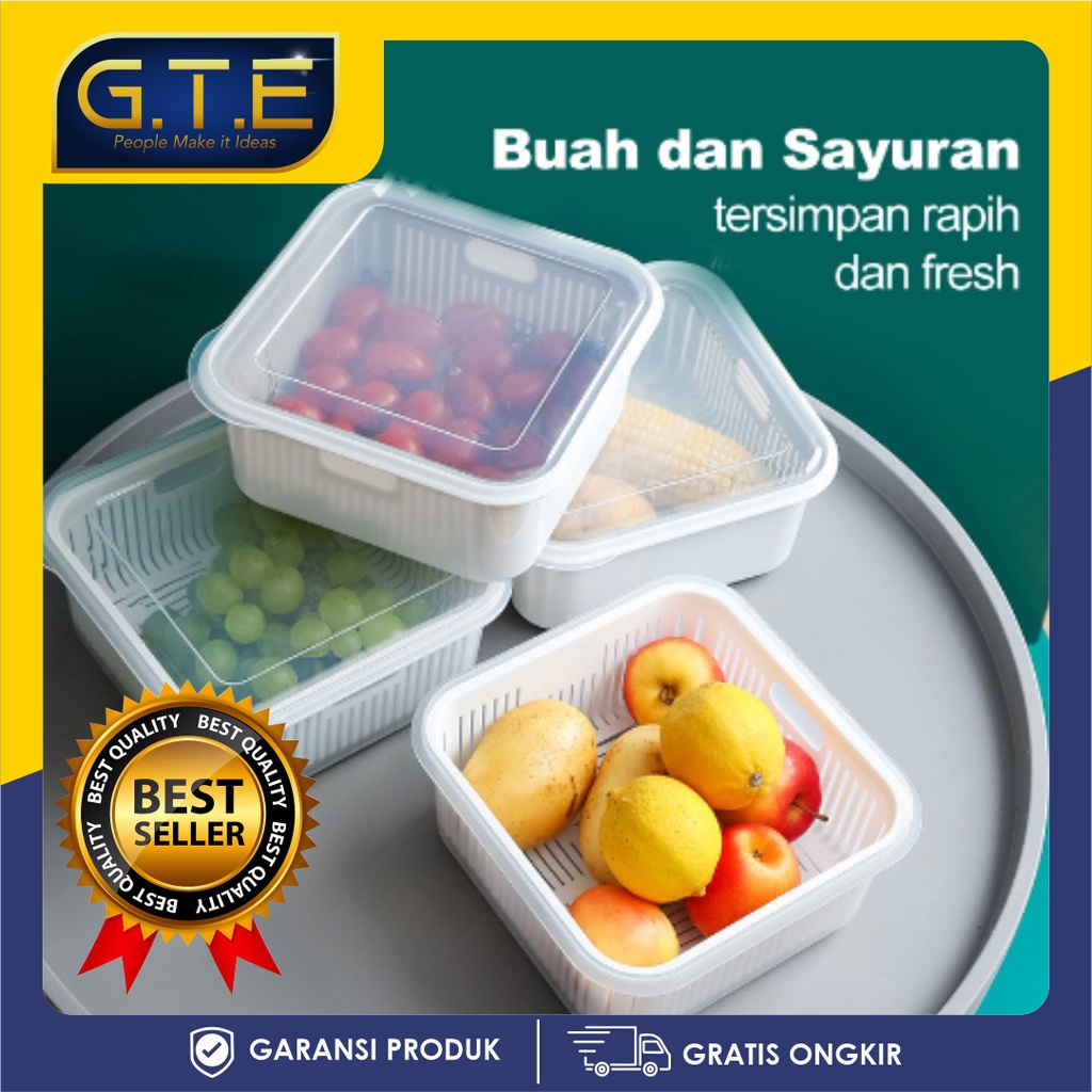 GTE | KERANJANG PENGERING SAYURAN BUAH SARINGAN MULTIFUNGSI MANGKOK KERANJANG SARINGAN | KOTAK TIRIS DENGAN TUTUP