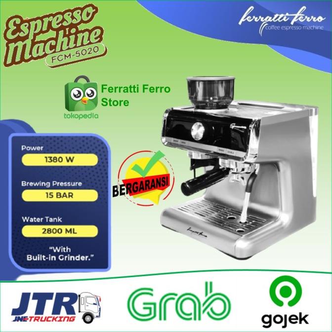 Mesin Kopi Espresso Ferrati Ferro FCM-5020, Stainless Steel 9 kg, Kapasitas Air 2.5 L, Hitam