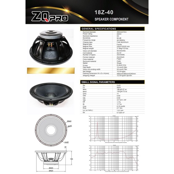 Speaker Komponen ZQPRO 18Z-40 18 inch
