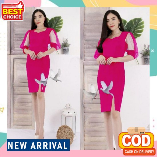 Dress Gaun Korea Wanita Midi Kondangan Baju Lengan Pendek Casual Pesta Katun Wedding Natal Andin Lon