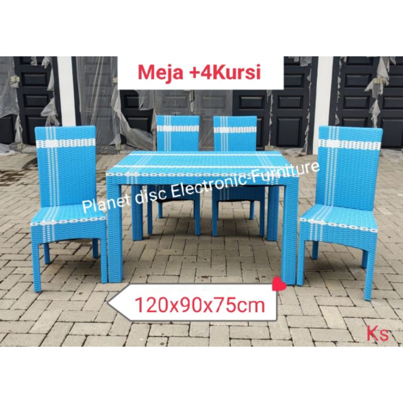 Meja Makan Rotan sintetis 4kursi  Dining set 4person  Dining Table  Meja Anti Rayap  Meja Taman  Mej