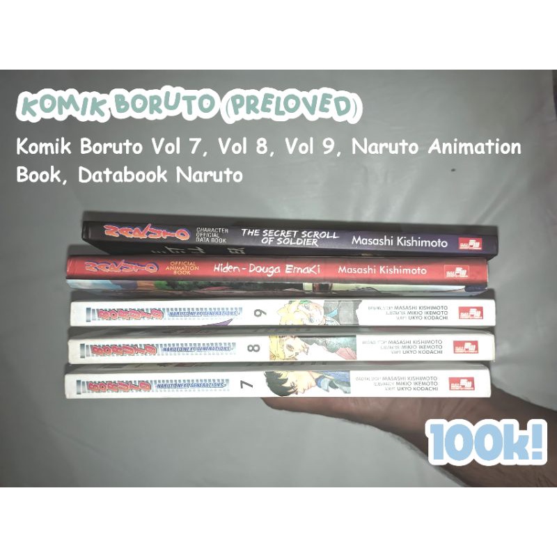 [Preloved] PAKET KOMIK BORUTO VOL 7, VOL 8, VOL 9, NARUTO ANIMATION BOOK, DATABOOK