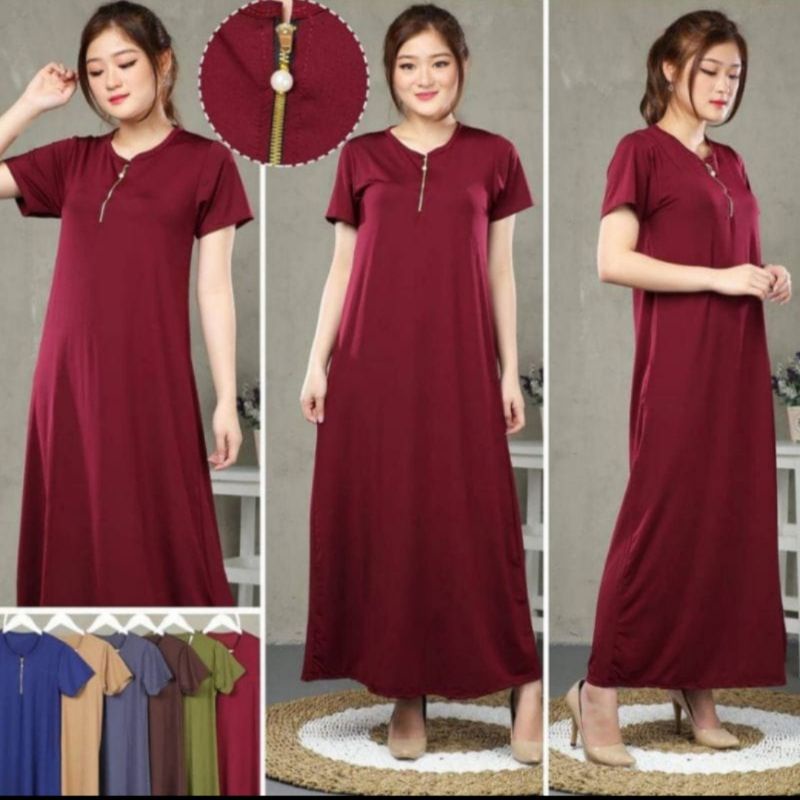 DASTER WANITA DEWASA POLOS PANJANG BAHAN KAOS SPANDEK DRESS LENGAN PENDEK  RESLETING TERLARIS 2022
