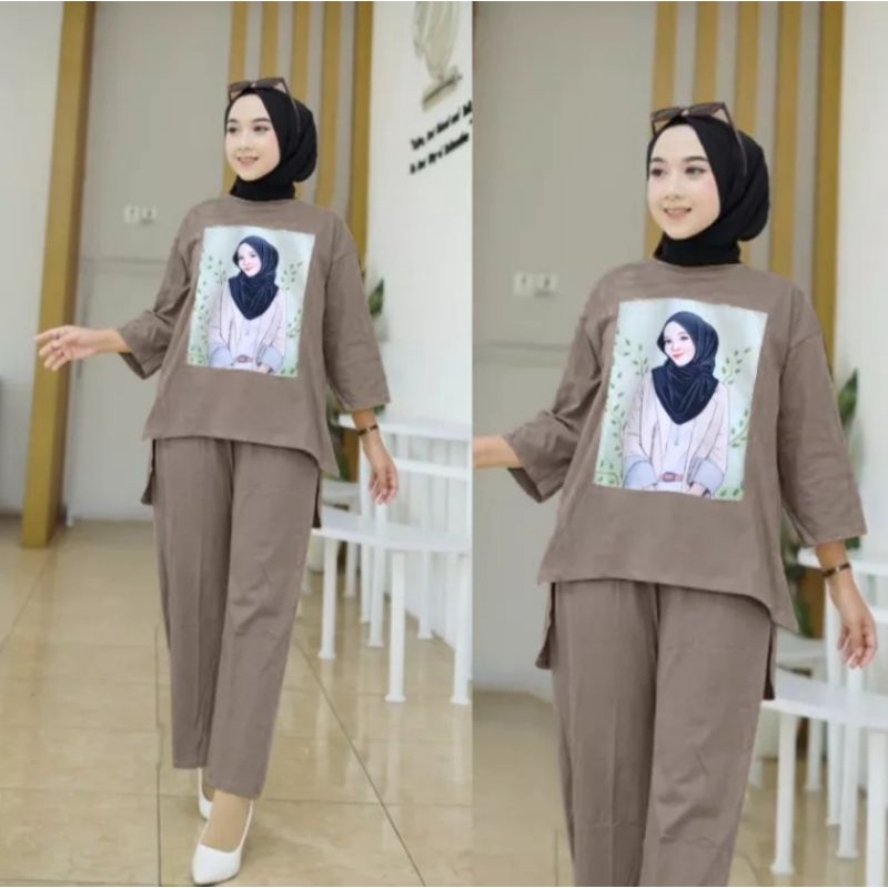 setelan crinkle sablon airflow flowy terviral 2023 / one set oversize XXL ld 110 bahan crinkle