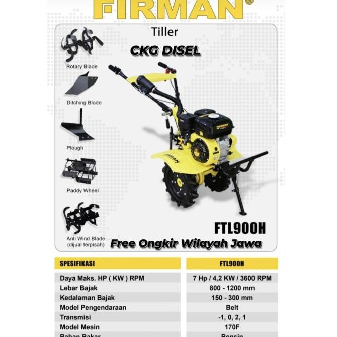 Cultivator Traktor Bajak Sawah Firman Ftl900H Ftl 900H