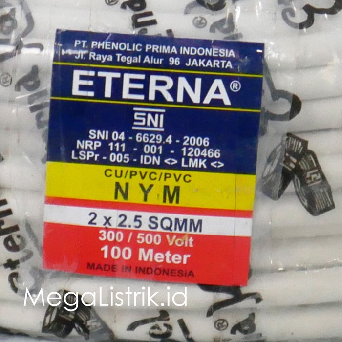 Eterna Kabel Listrik Kawat Putih / Nym 2 X 2.5 Mm ( 100 Meter ) Cod