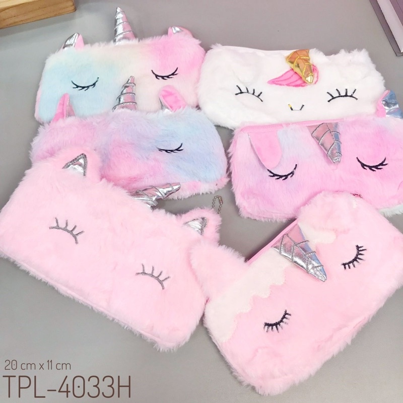 Kotak Tempat Pensil Unicron Bulu Alat Tulis Anak Dompet Kuda Poni Import Pencil Case Fluffy Perlengkapan Sekolah