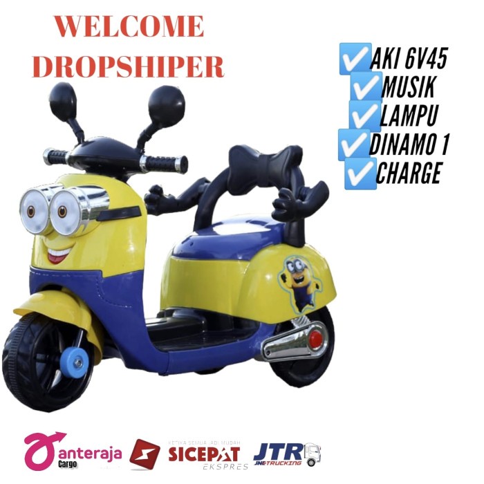 Mainan motor aki karakter Vespa Minion HWL-8899 motokids