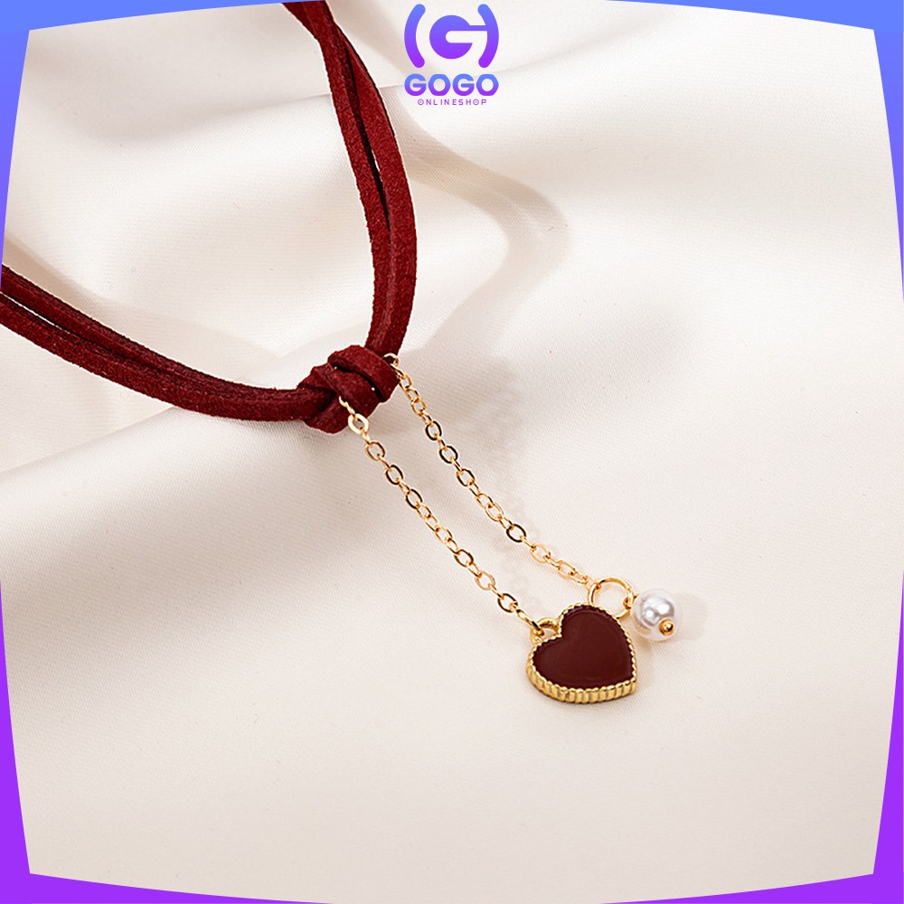 GOGO-K126 Kalung Choker Necklace Wanita Bentuk Love Mutiara Korean Style / Kalung Aksen Mutiara Aksesoris Wanita Import