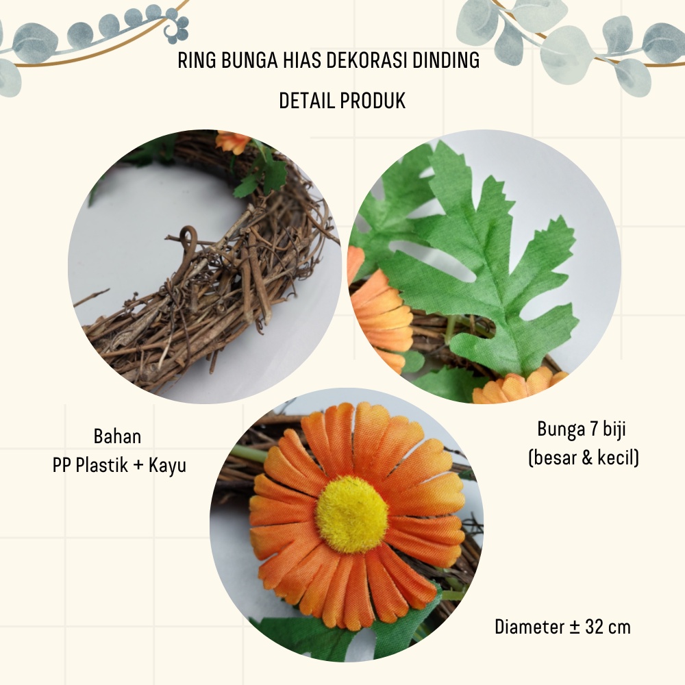 Ring Bunga Hias Plastik Dekorasi Dinding Pajangan Ornamen Rumah Tanaman Hias Artificial Flower Satu7an PBP125