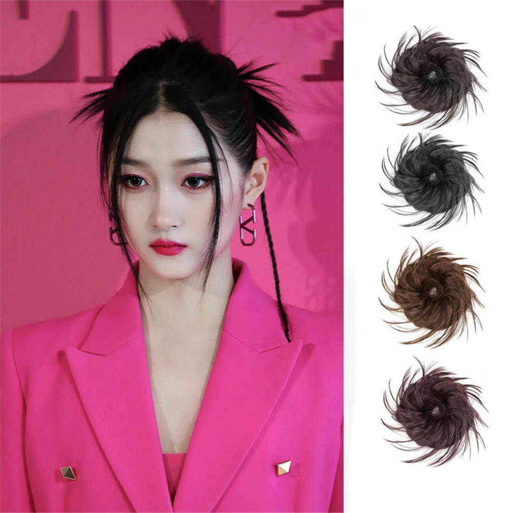 Y2k Ikat Rambut Wig Bun Fluffy Untuk Wanita