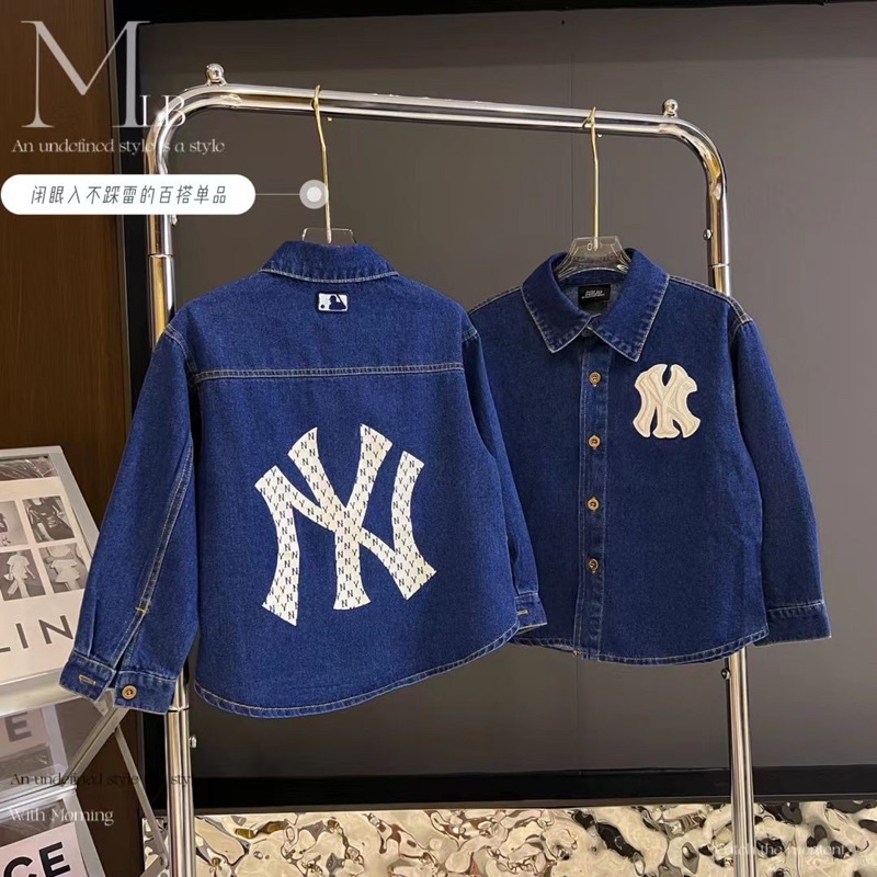 kemeja denim ny MLB anak korea fashion