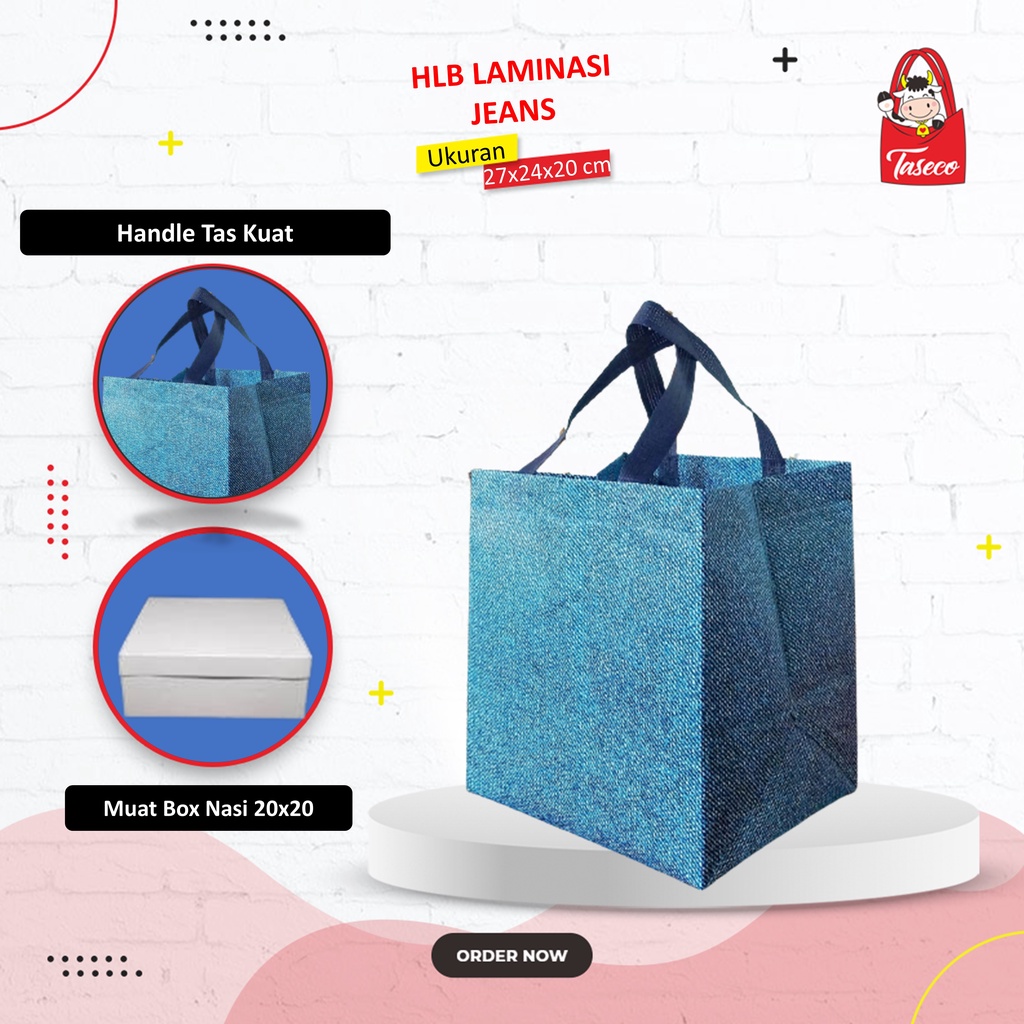 

TAS PARCEL TAS HAMPERS TAS NASI BOX 20X20 TAS AQIQAH UKURAN 27X24X20 JEANS LAMINASI