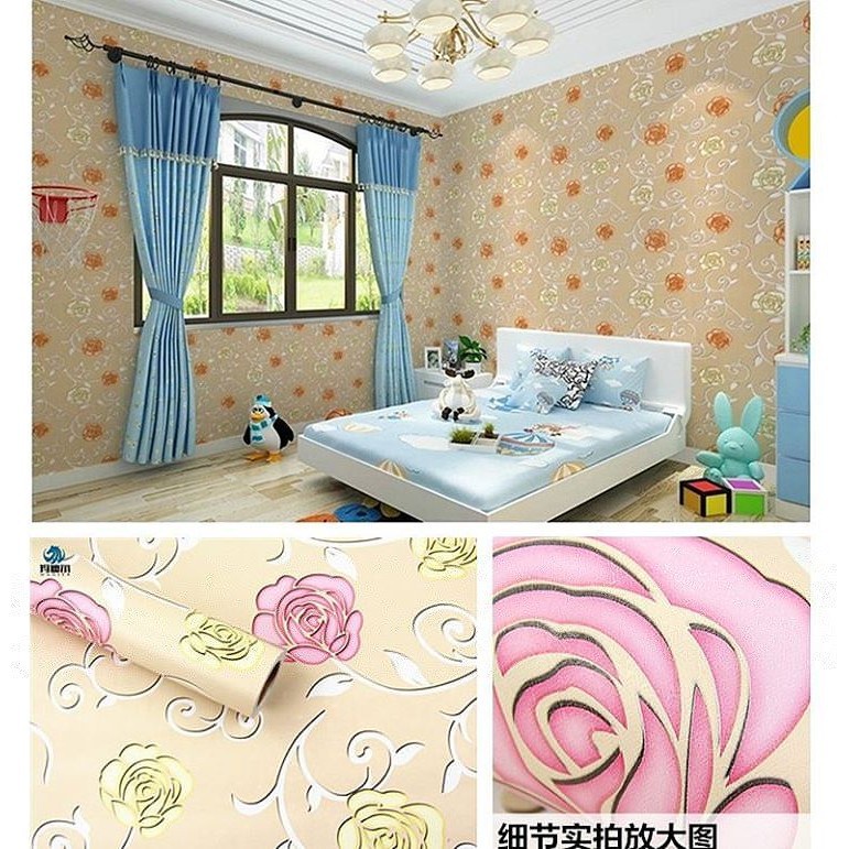 Wallpaper Dinding Motif BUNGA MAWAR PINK KUNING 10m x 45cm