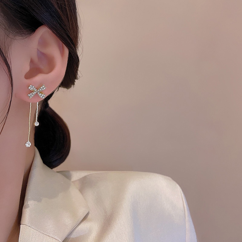 Anting Gantung Panjang Model Pita Dengan Rumbai Bahan silver 925 Untuk Wanita