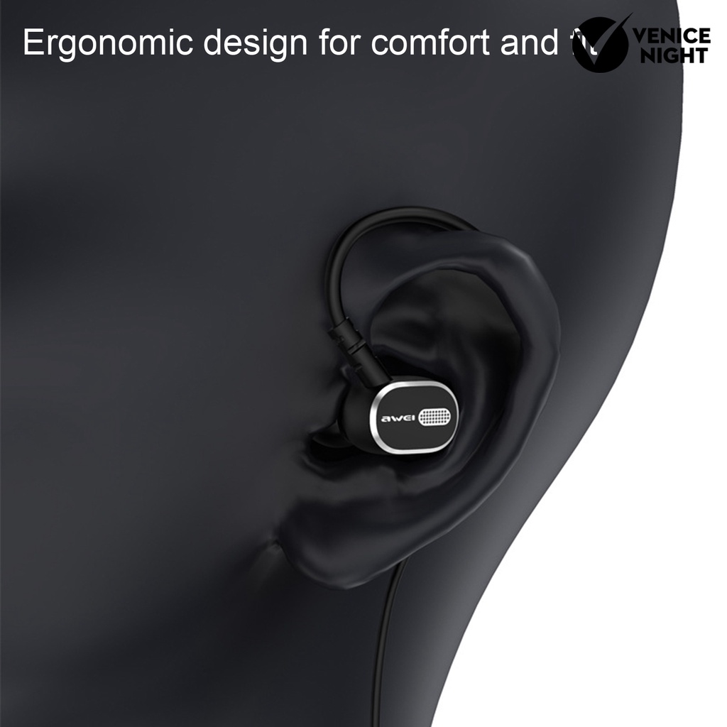 (VNEP) (Berkabel) AWEI TC-6 Earphone Pengurang Kebisingan Ergonomis Mini Stereo In-ear Earbuds dengan Mikrofon untuk Olahraga