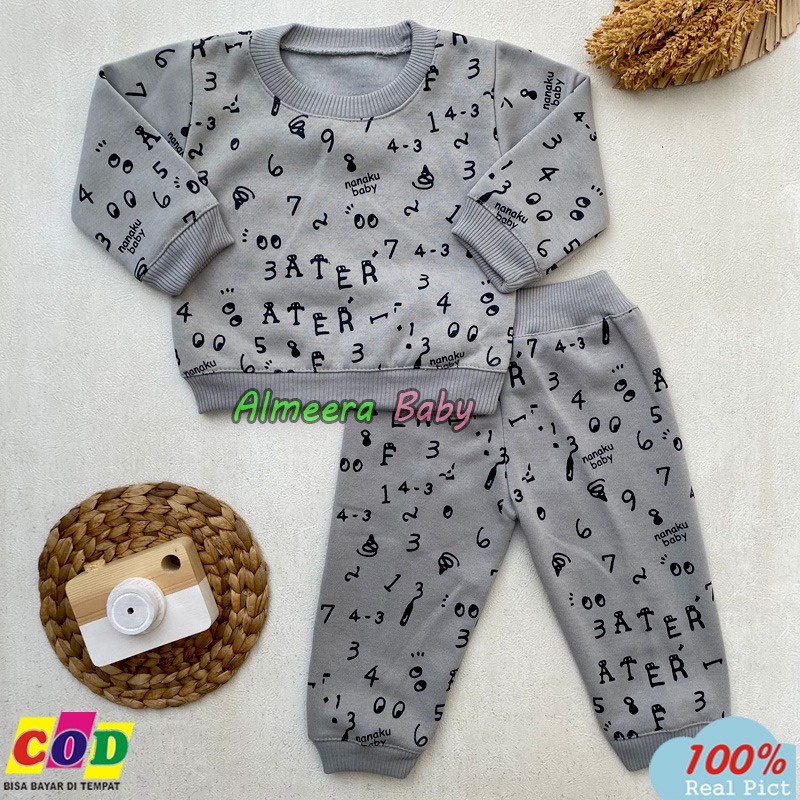 Setelan Baju Bayi Setelan Sweater Bayi Celana Jogger Crewmneck Bayi Usia 3-12 Bulan Almeera Baby an Kids