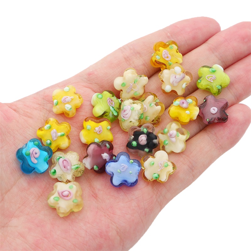 2pcs 14mm Handmade Lampwork Manik-Manik Kaca Bentuk Bunga Beads Charm Untuk Kalung Gelang Anting DIY Membuat Perhiasan Aksesoris