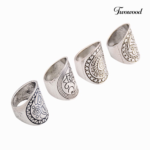 4pcs / Set Cincin Midi Lapis Silver Motif Ukir Totem Gaya Bohemian Vintage Etnik