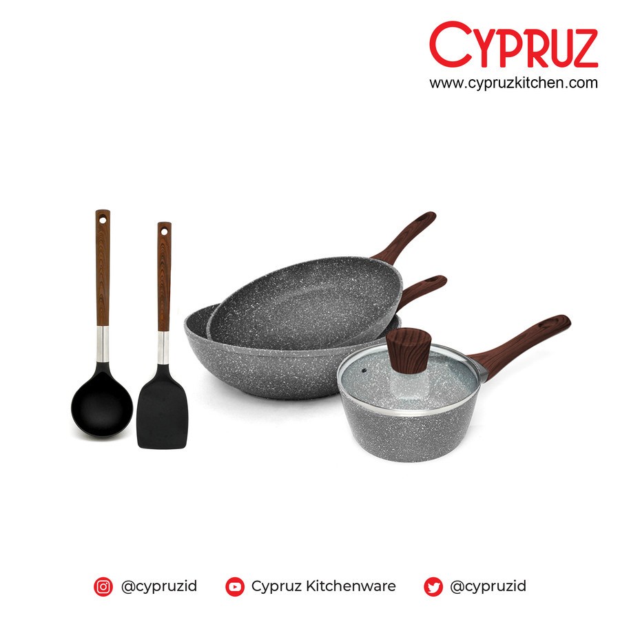 Cypruz PI-0900 Paket Marble Cookware / Grey Marble Convenience Set