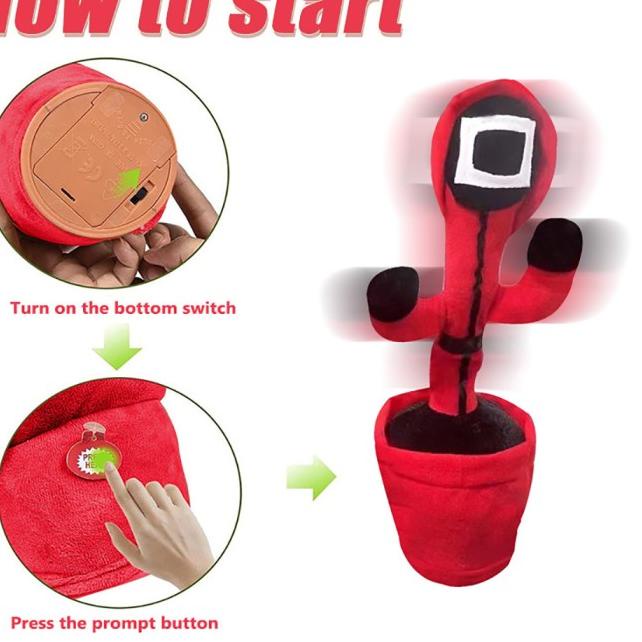 Boneka Kaktus Squid Game Goyang Joget Bisa Bicara Rekam Suara / Mainan - Squid-SEGITIGA